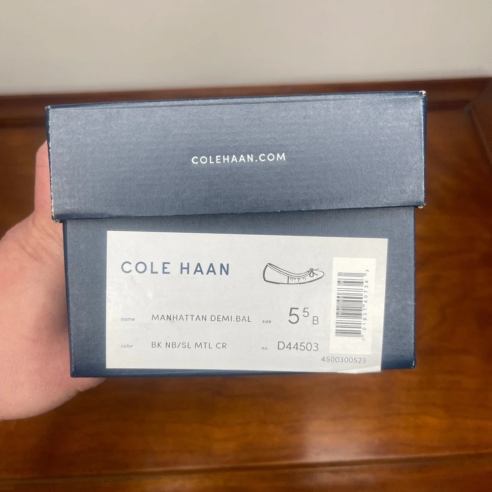 Cole‎ Haan Manhattan Demi Ballet Flats Black Silver Metallic Casuals Womens 5.5B